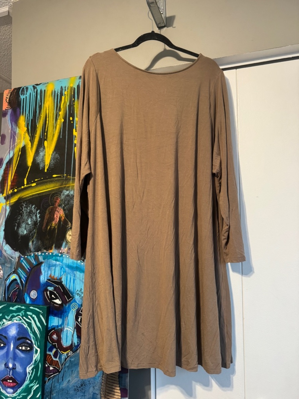 Old Navy 4X Taupe Brown Jersey Knit Swing Dress 3/4 Sleeve Scoop Back